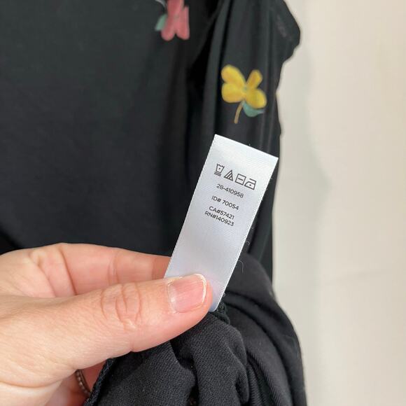 LOFT Black Floral Ruffle Sleeve Blouse Size L Feminine Chic Office Cute - Picture 9 of 9